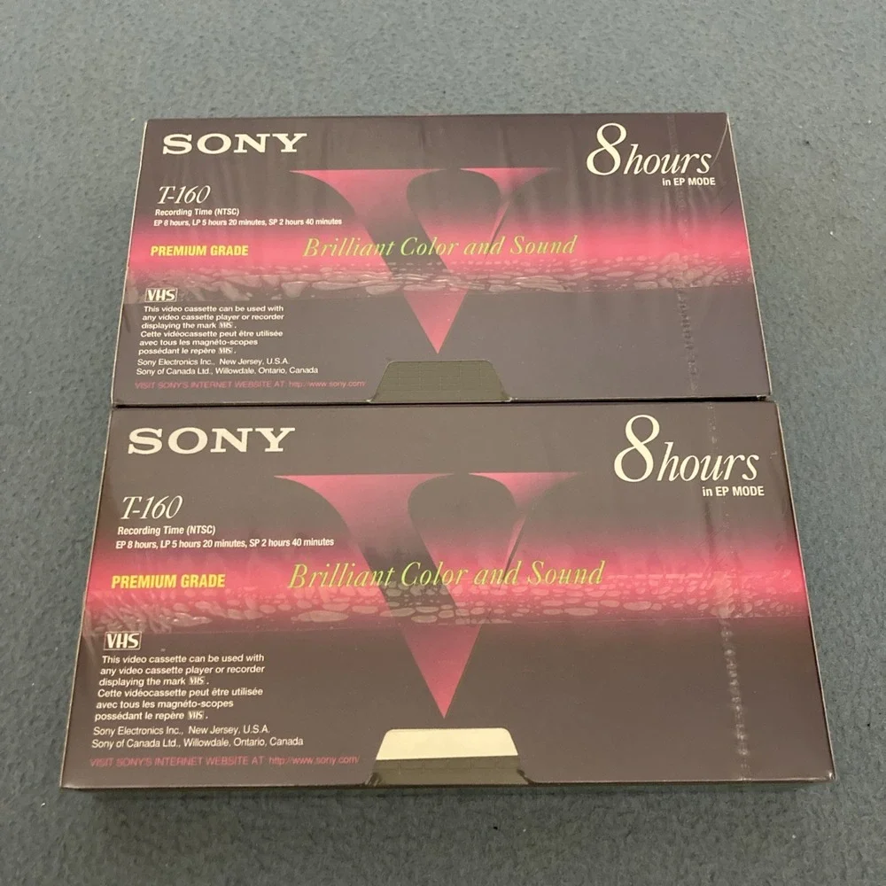 Sony Premium Grade T-160VE Sealed Blank 8 Hours VHS Tapes - Lot of 2